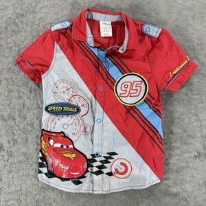 Disney Store Cars Button Down Shirt Kids 5/6 Red Lightning McQueen Racing Snap